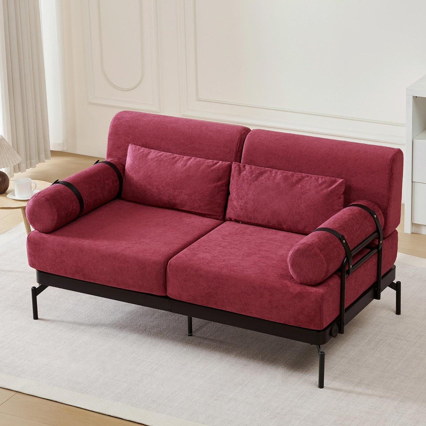 Modern Loveseat Sofa 59 Sofa Couch 2-Seater with Flexible USB Ports and Unique Cylindrical Armrests