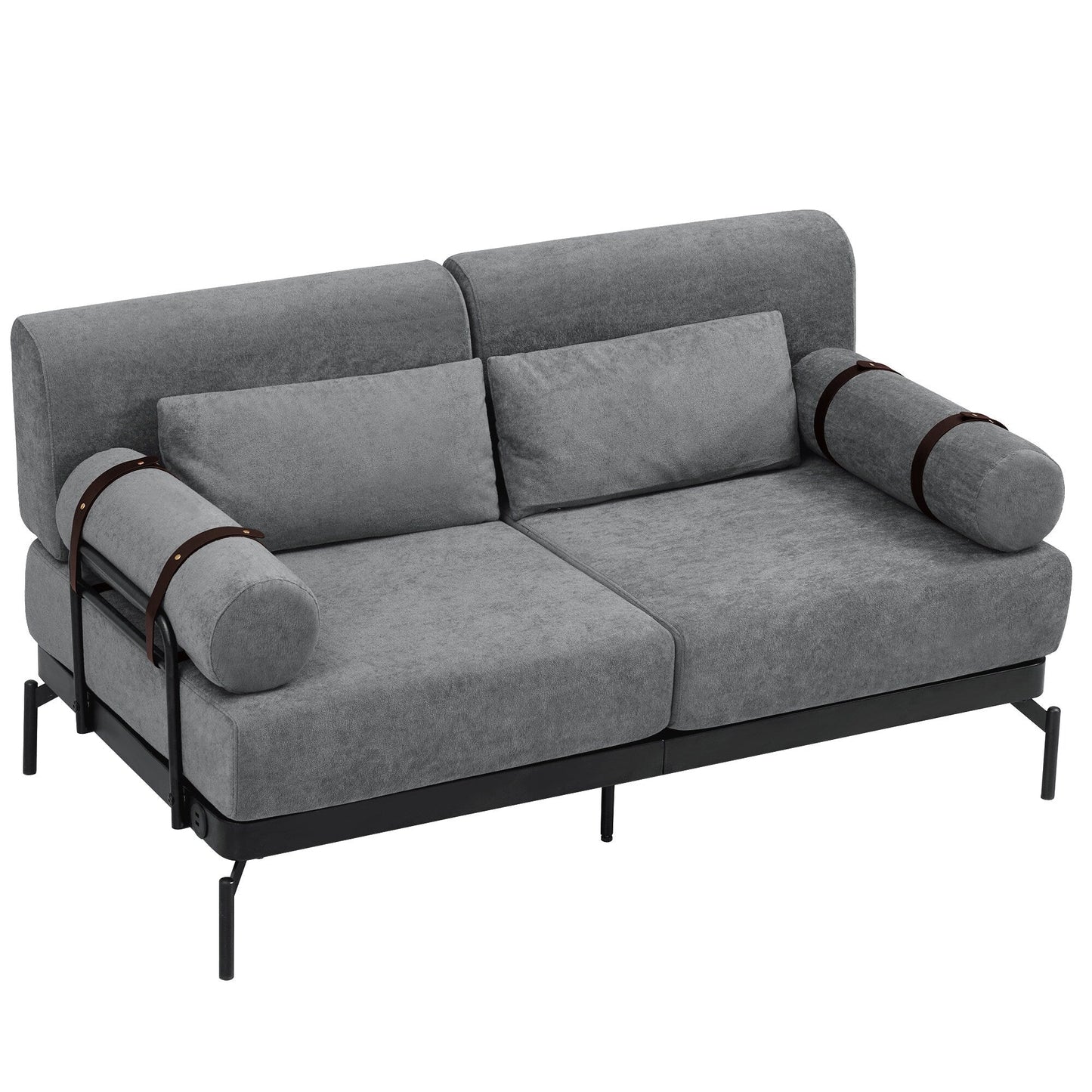 Modern Loveseat Sofa with Flexible USB Ports and Unique Cylindrical Armrests