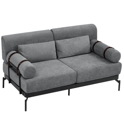 Modern Loveseat Sofa with Flexible USB Ports and Unique Cylindrical Armrests