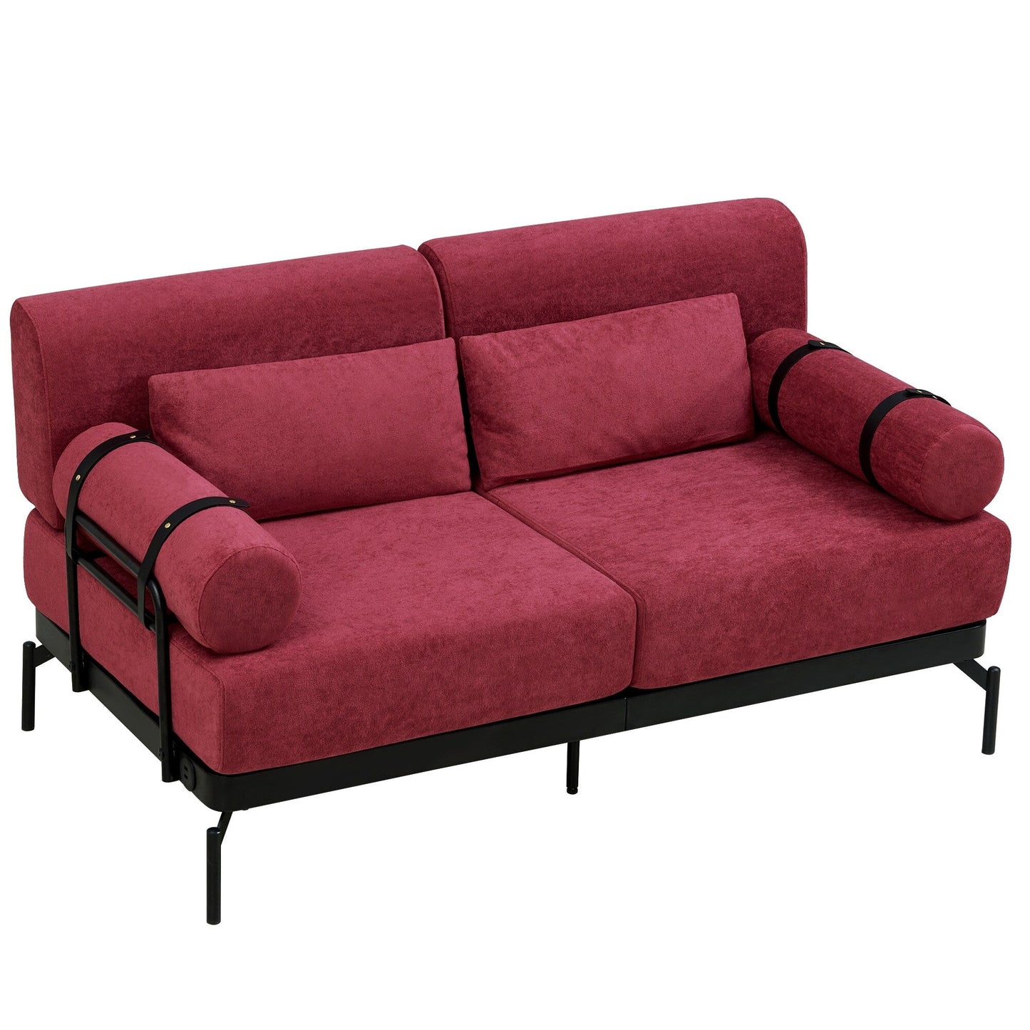 Modern Loveseat Sofa with Flexible USB Ports and Unique Cylindrical Armrests