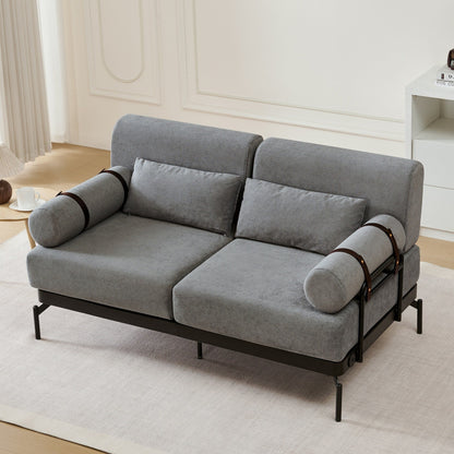 Modern Loveseat Sofa with Flexible USB Ports and Unique Cylindrical Armrests
