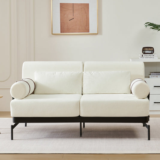 Modern Loveseat Sofa with Flexible USB Ports and Unique Cylindrical Armrests