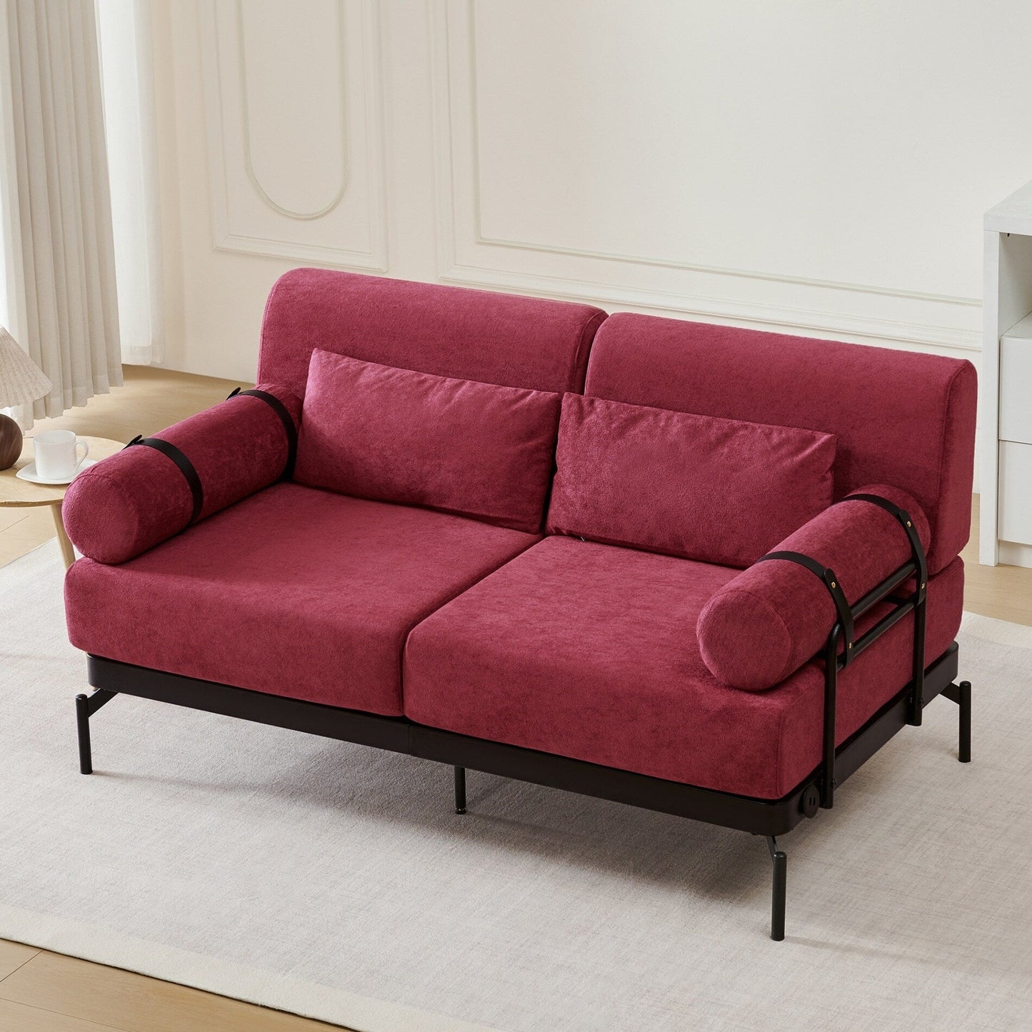 Modern Loveseat Sofa with Flexible USB Ports and Unique Cylindrical Armrests