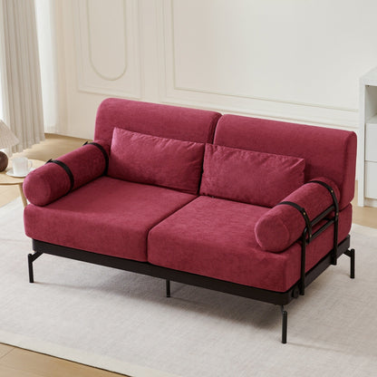 Modern Loveseat Sofa with Flexible USB Ports and Unique Cylindrical Armrests