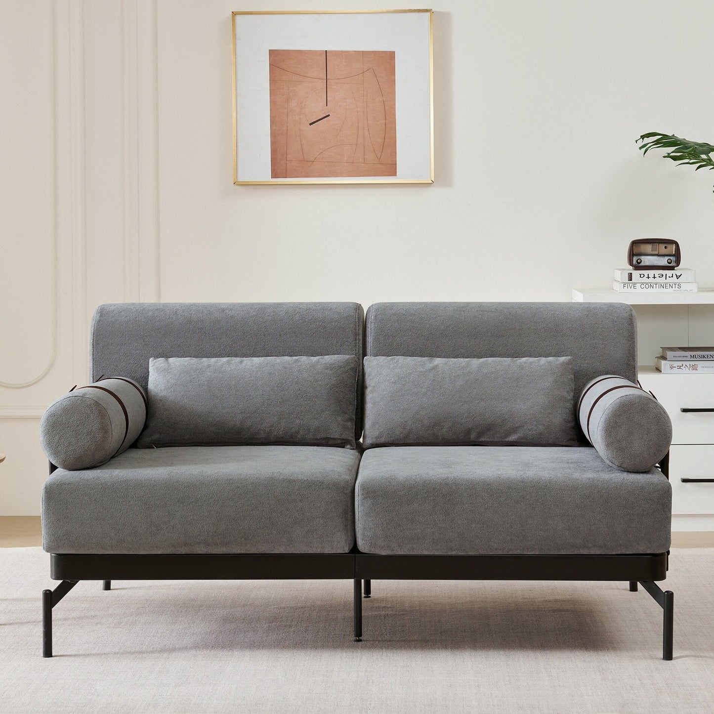 Modern Loveseat Sofa with Flexible USB Ports and Unique Cylindrical Armrests