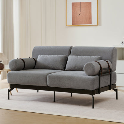 Modern Loveseat Sofa with Flexible USB Ports and Unique Cylindrical Armrests
