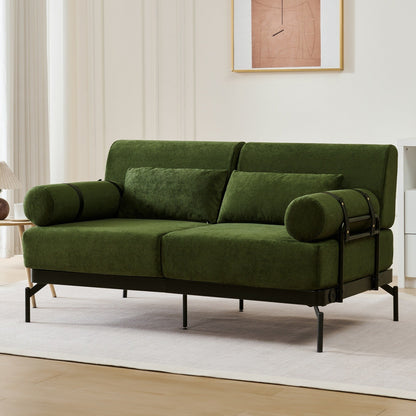 Modern Loveseat Sofa with Flexible USB Ports and Unique Cylindrical Armrests