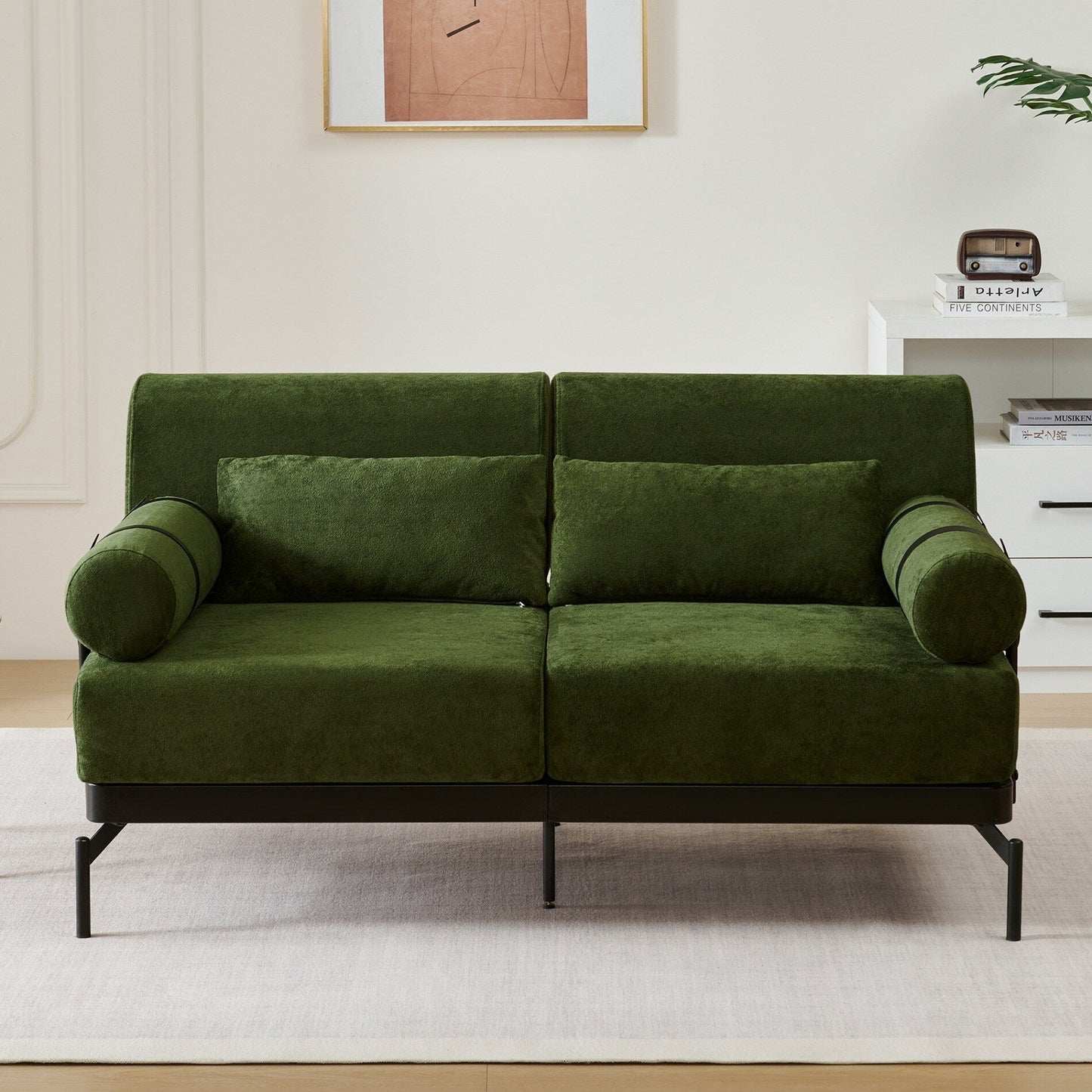 Modern Loveseat Sofa with Flexible USB Ports and Unique Cylindrical Armrests