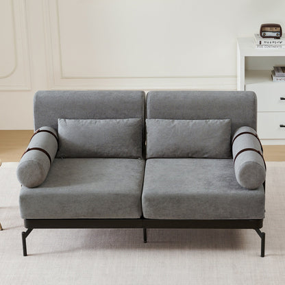 Modern Loveseat Sofa with Flexible USB Ports and Unique Cylindrical Armrests