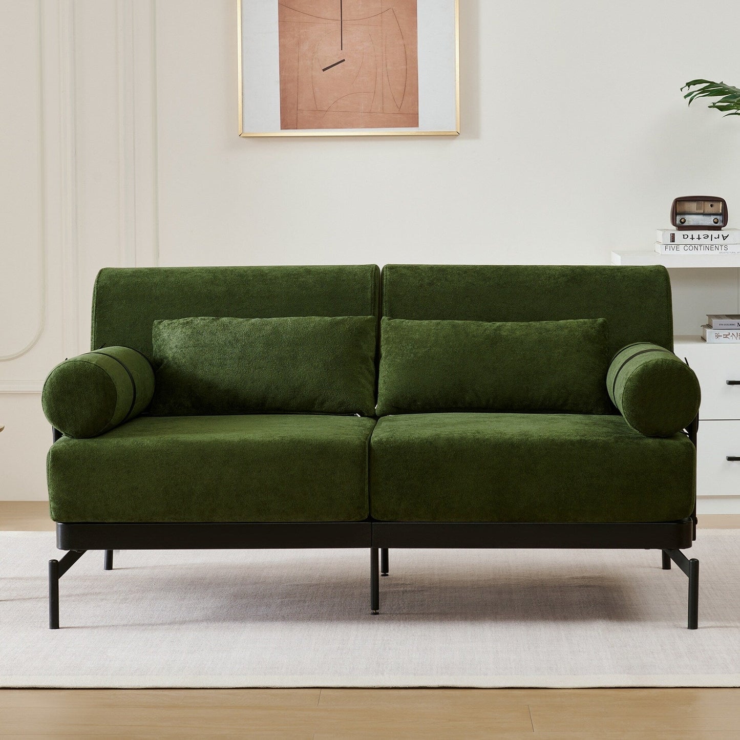 Modern Loveseat Sofa with Flexible USB Ports and Unique Cylindrical Armrests
