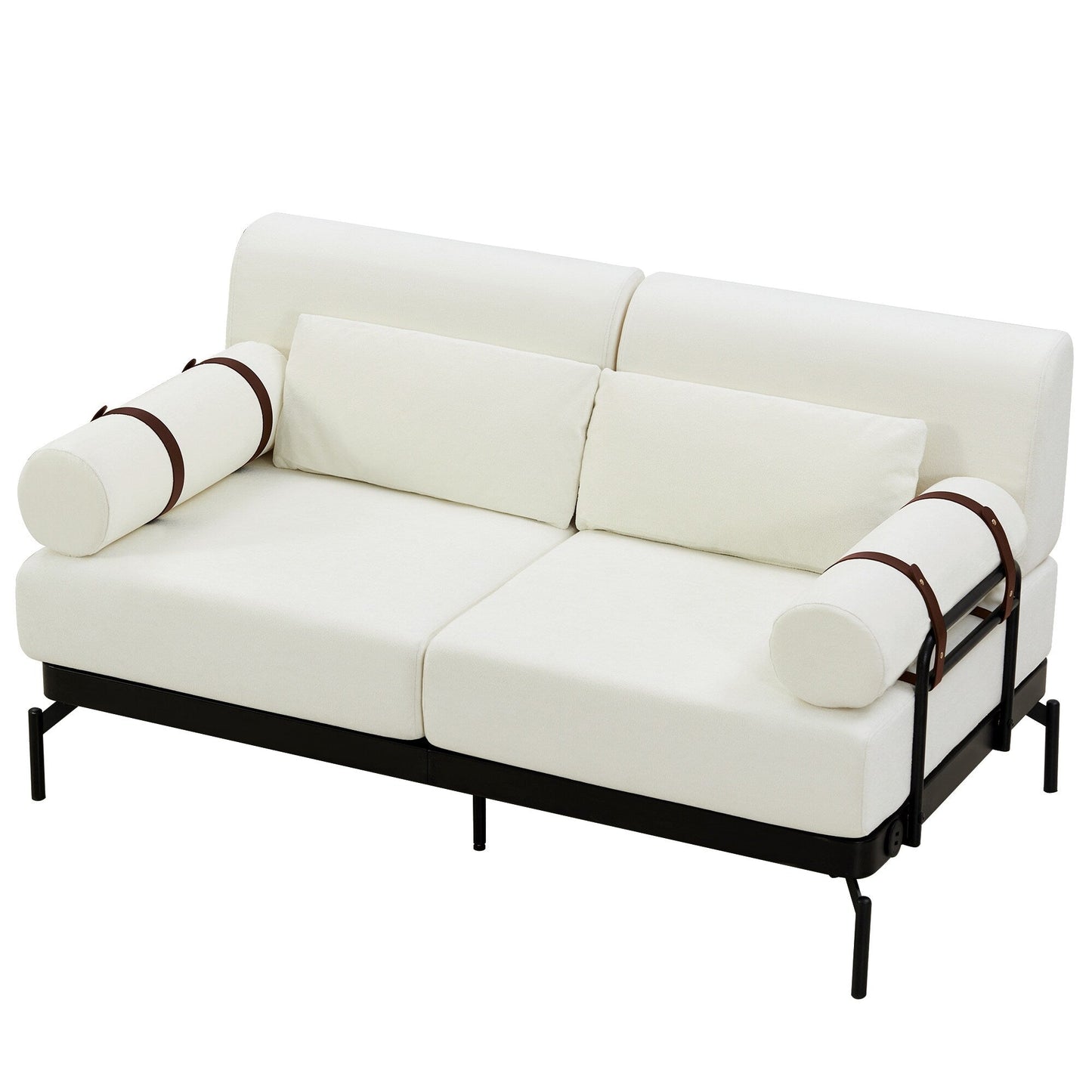 Modern Loveseat Sofa with Flexible USB Ports and Unique Cylindrical Armrests