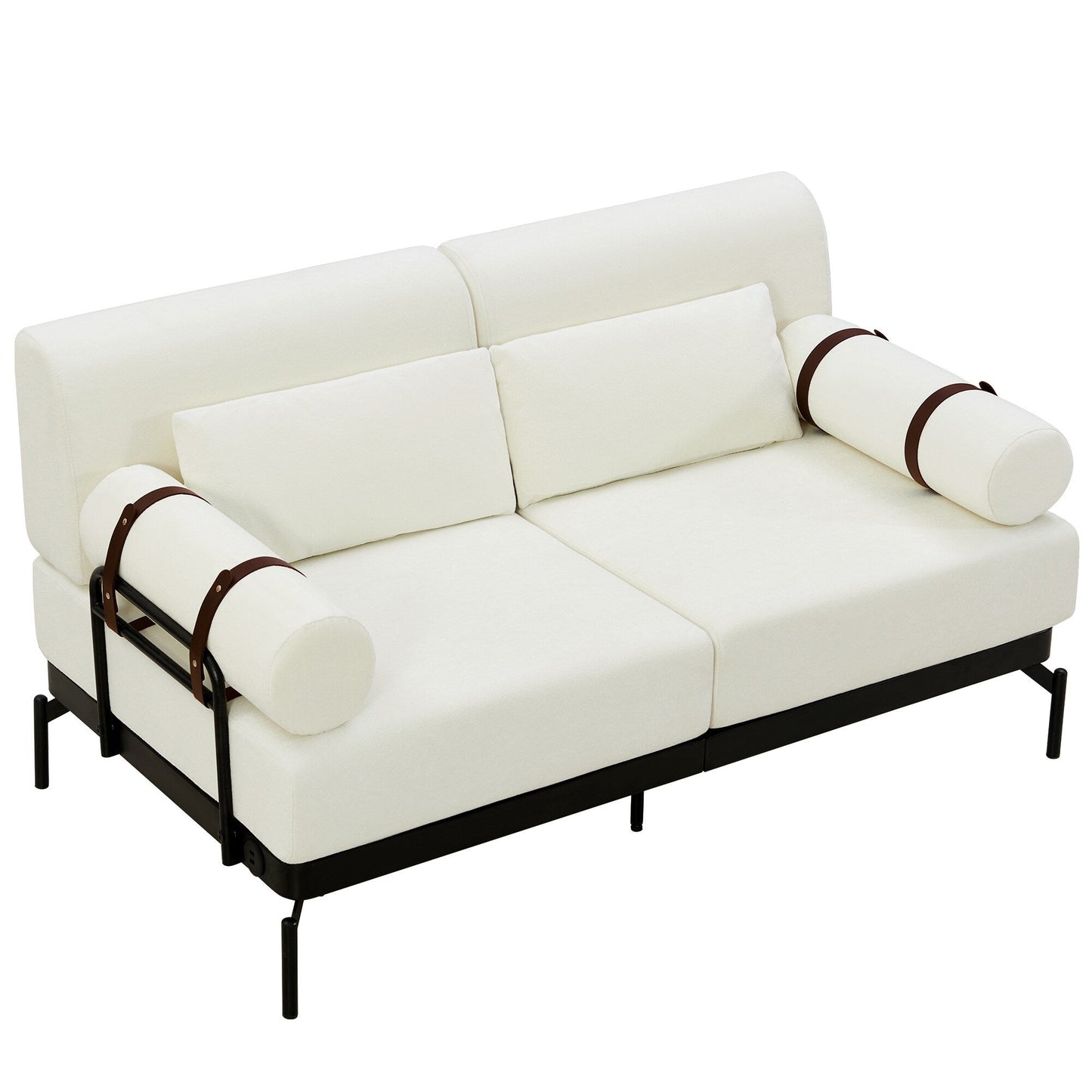 Modern Loveseat Sofa with Flexible USB Ports and Unique Cylindrical Armrests