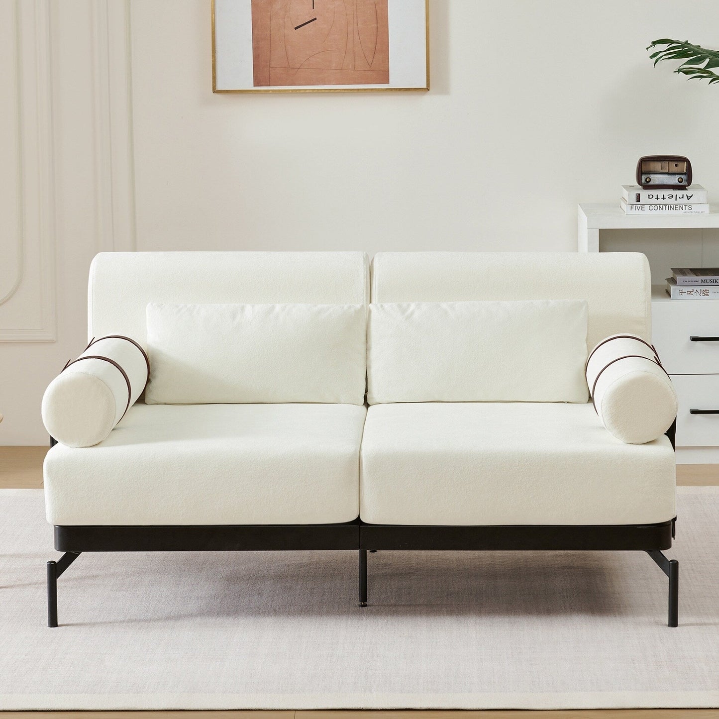 Modern Loveseat Sofa with Flexible USB Ports and Unique Cylindrical Armrests