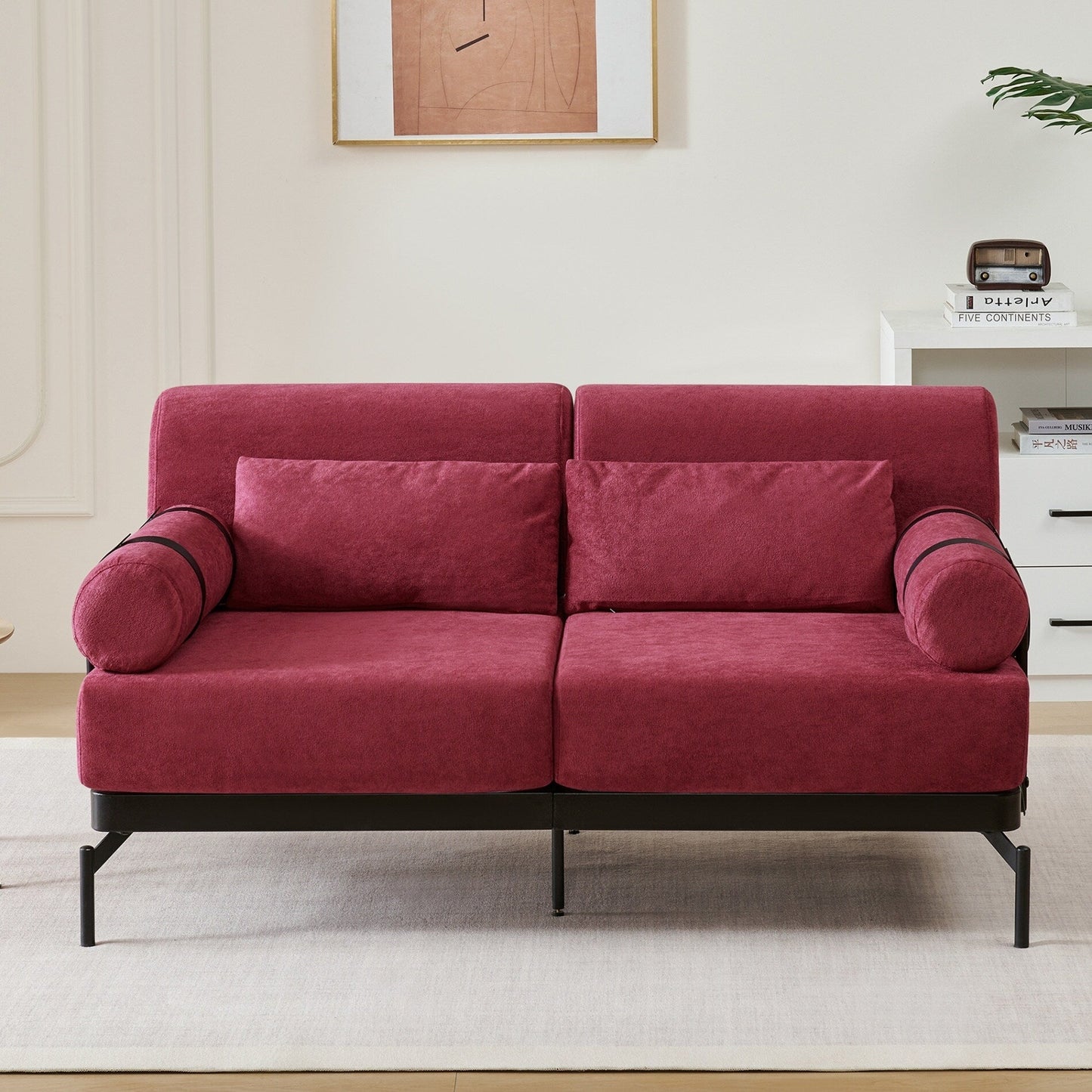 Modern Loveseat Sofa with Flexible USB Ports and Unique Cylindrical Armrests