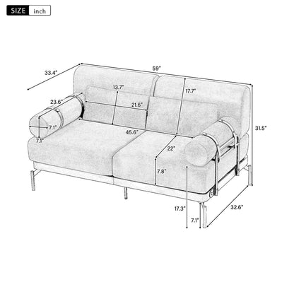 Modern Loveseat Sofa with Flexible USB Ports and Unique Cylindrical Armrests