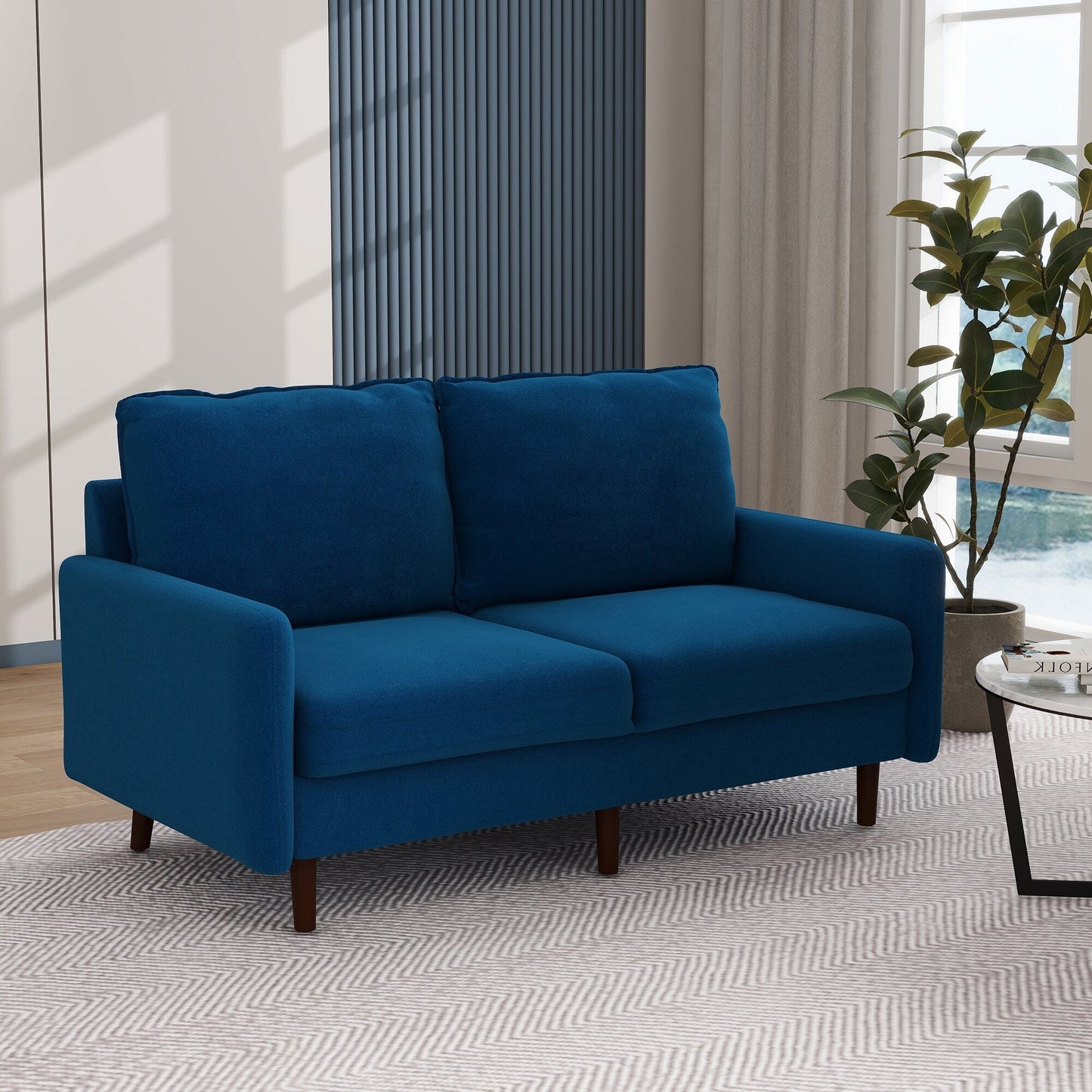 Modern Loveseat Velvet Wood Legs Sofa
