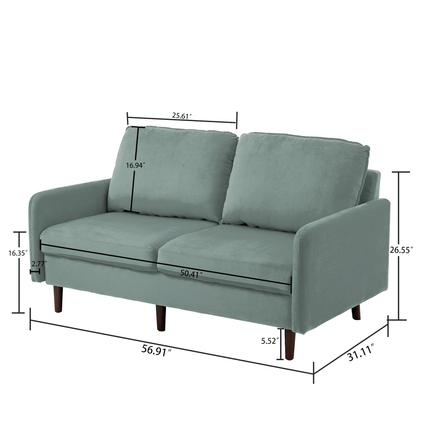 Modern Loveseat Velvet Wood Legs Sofa