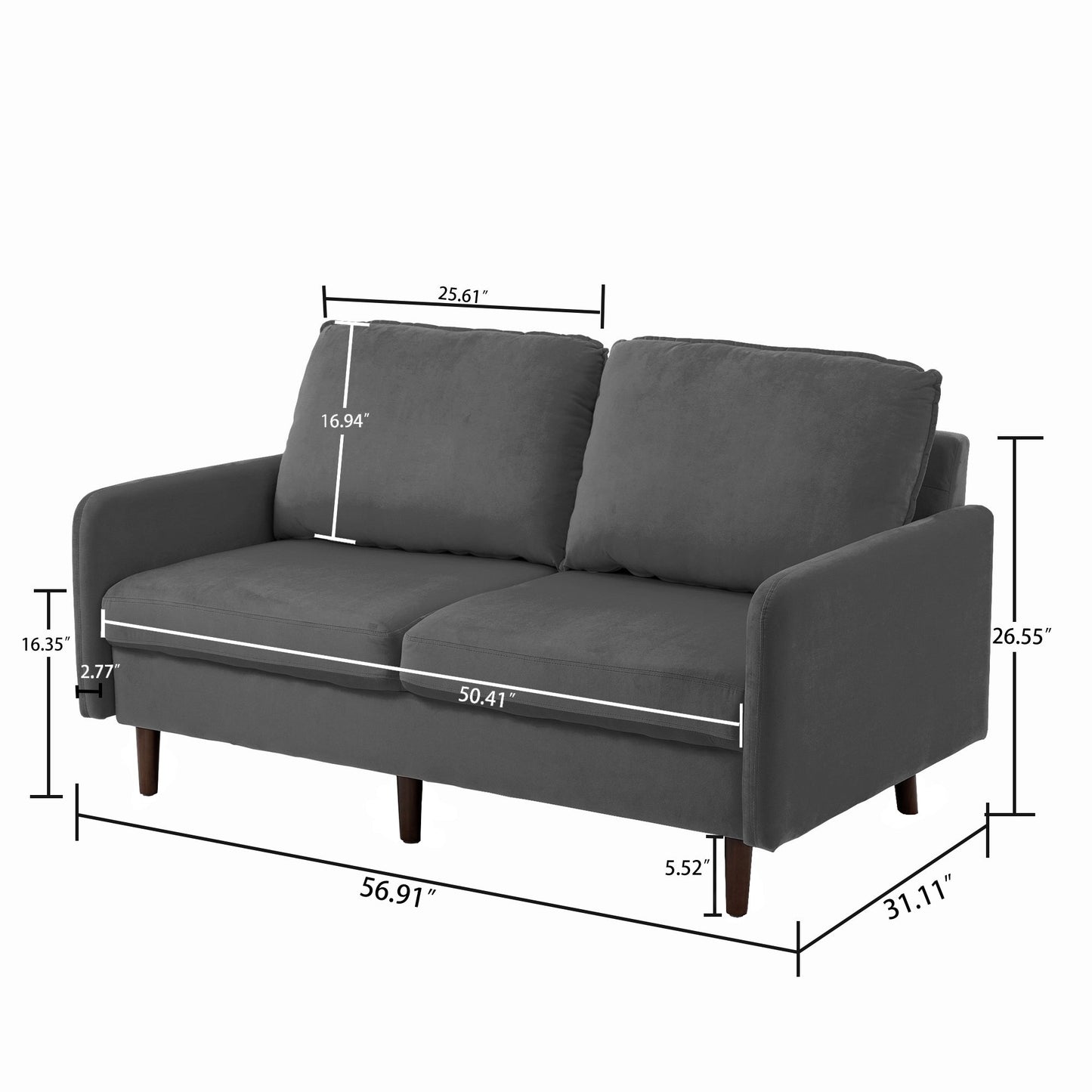 Modern Loveseat Velvet Wood Legs Sofa