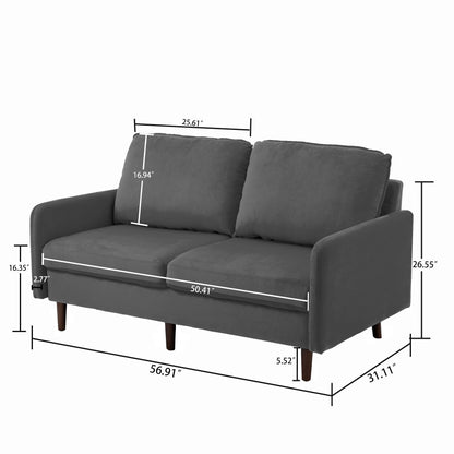 Modern Loveseat Velvet Wood Legs Sofa