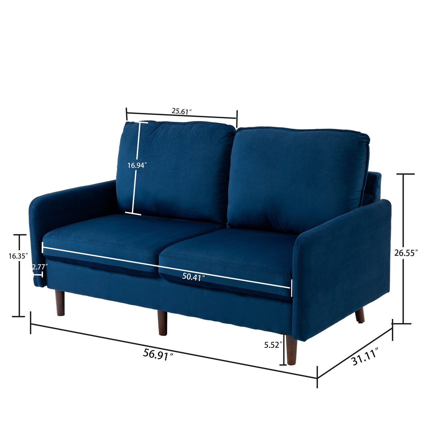 Modern Loveseat Velvet Wood Legs Sofa