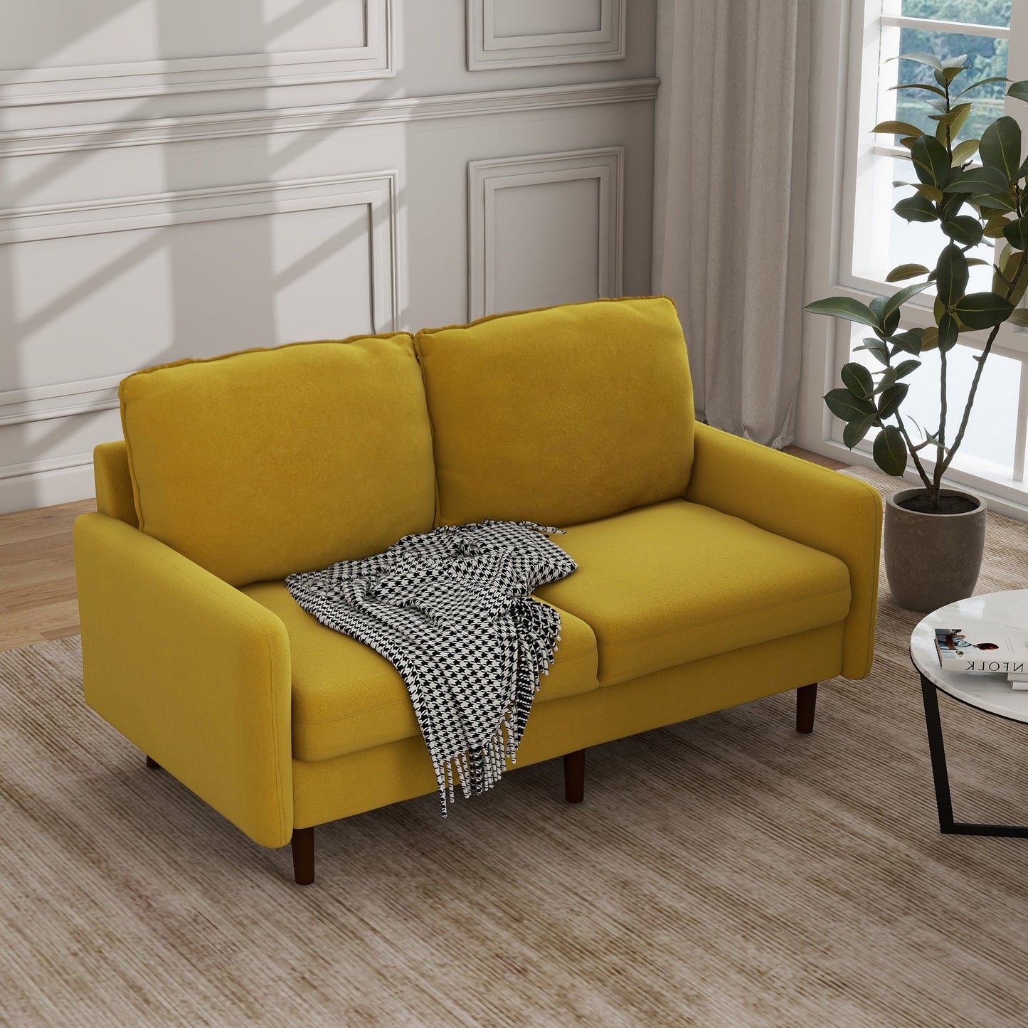 Modern Loveseat Velvet Wood Legs Sofa