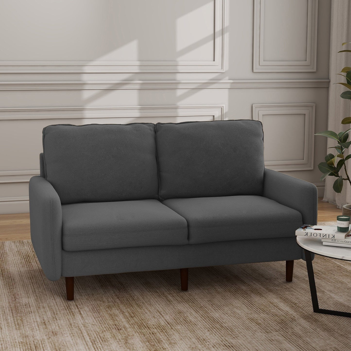 Modern Loveseat Velvet Wood Legs Sofa