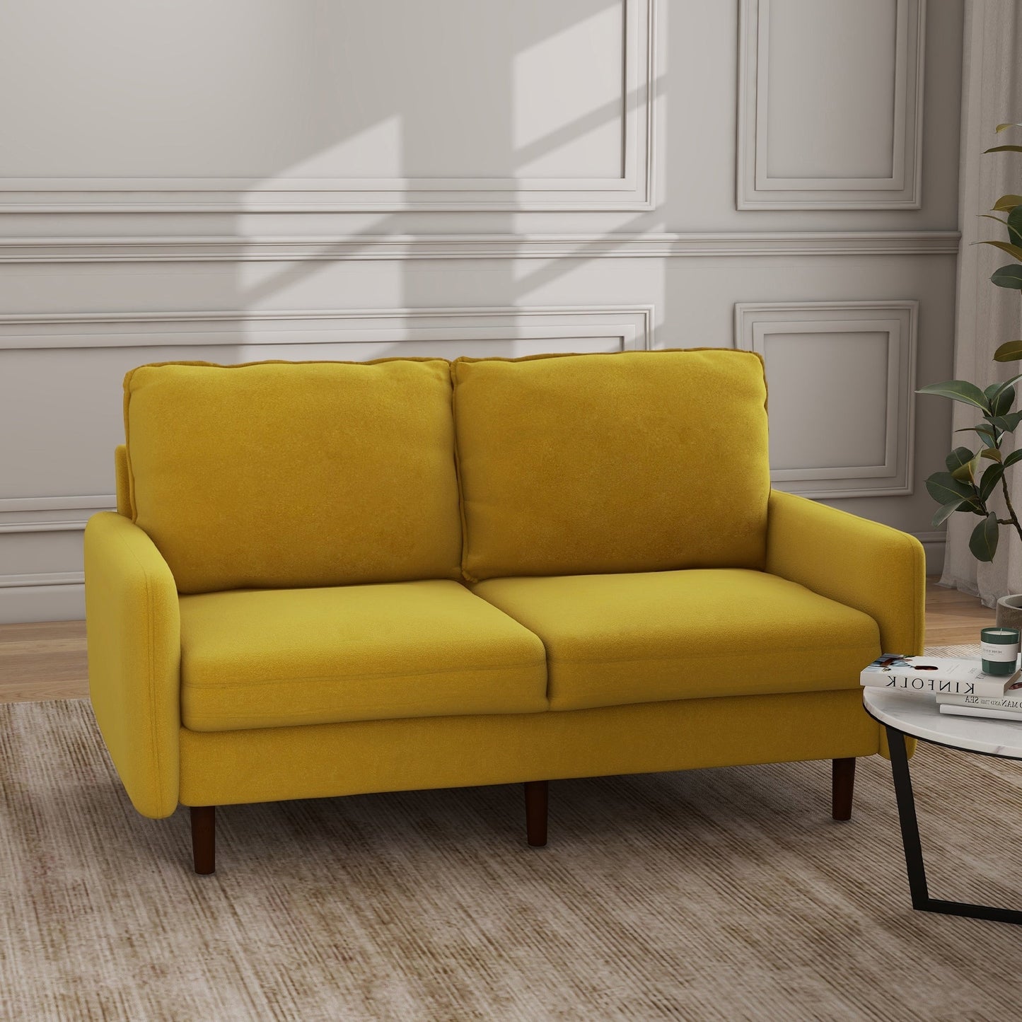 Modern Loveseat Velvet Wood Legs Sofa