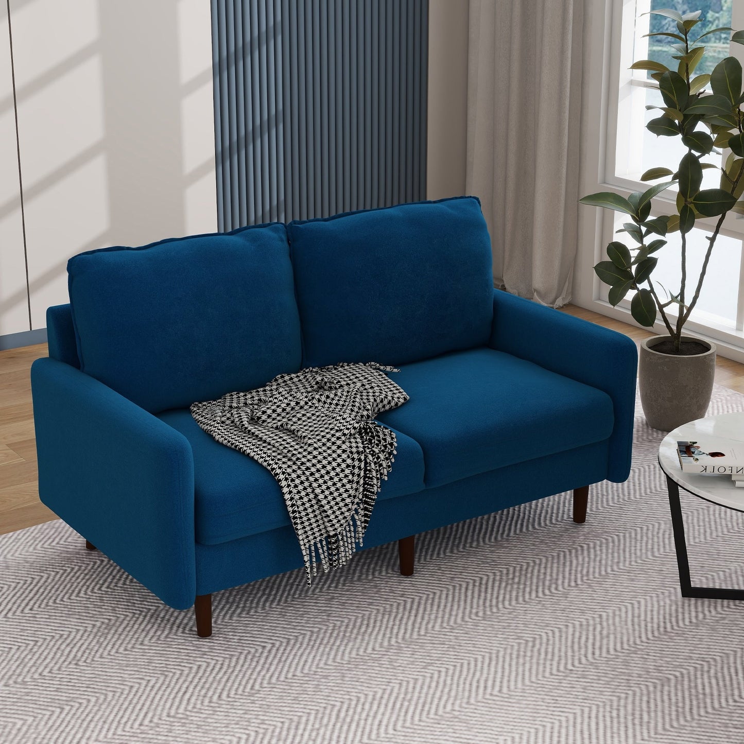 Modern Loveseat Velvet Wood Legs Sofa