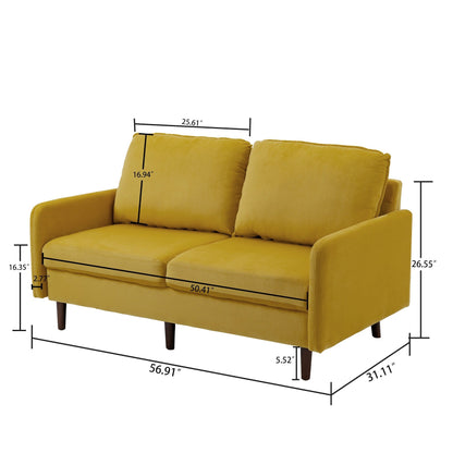 Modern Loveseat Velvet Wood Legs Sofa