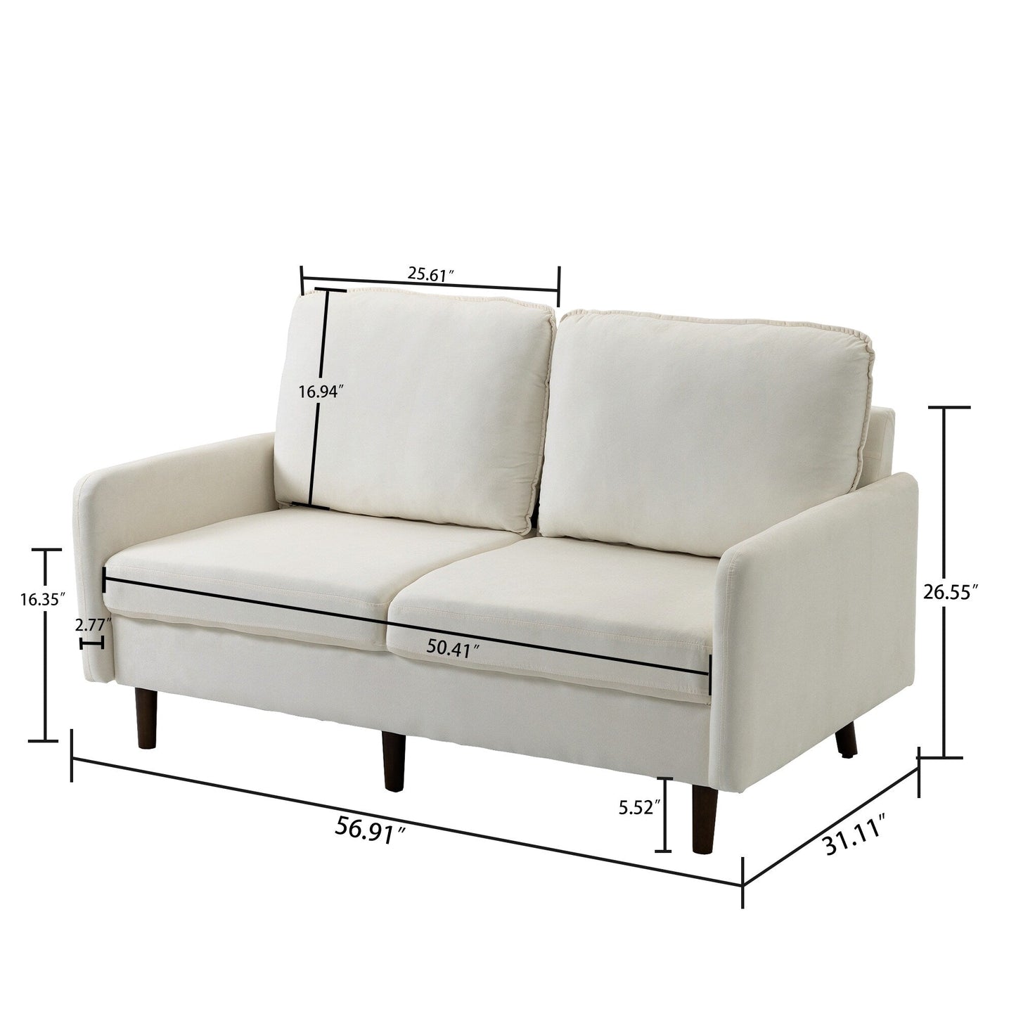 Modern Loveseat Velvet Wood Legs Sofa