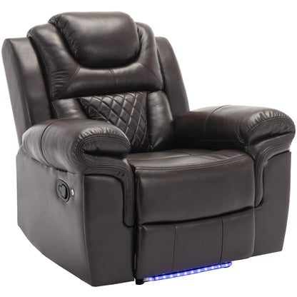Modern Manual Home Theater Recliner Chair with LED Light Strip, Adjustable Backrest and Footrest for Living Room or Bedroom
