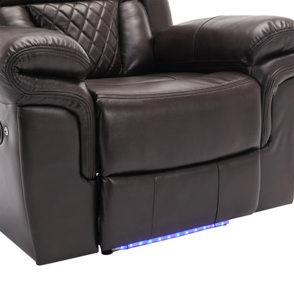 Modern Manual Home Theater Recliner Chair with LED Light Strip, Adjustable Backrest and Footrest for Living Room or Bedroom