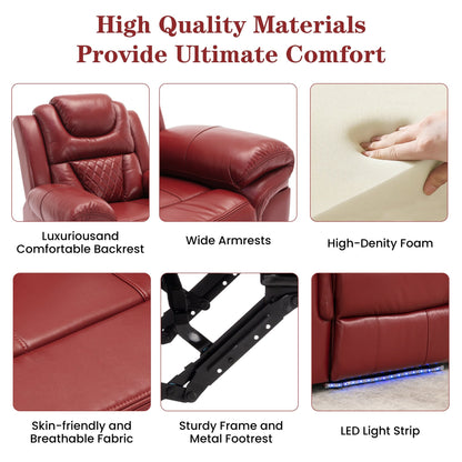Modern Manual Home Theater Recliner Chair with LED Light Strip, Adjustable Backrest and Footrest for Living Room or Bedroom