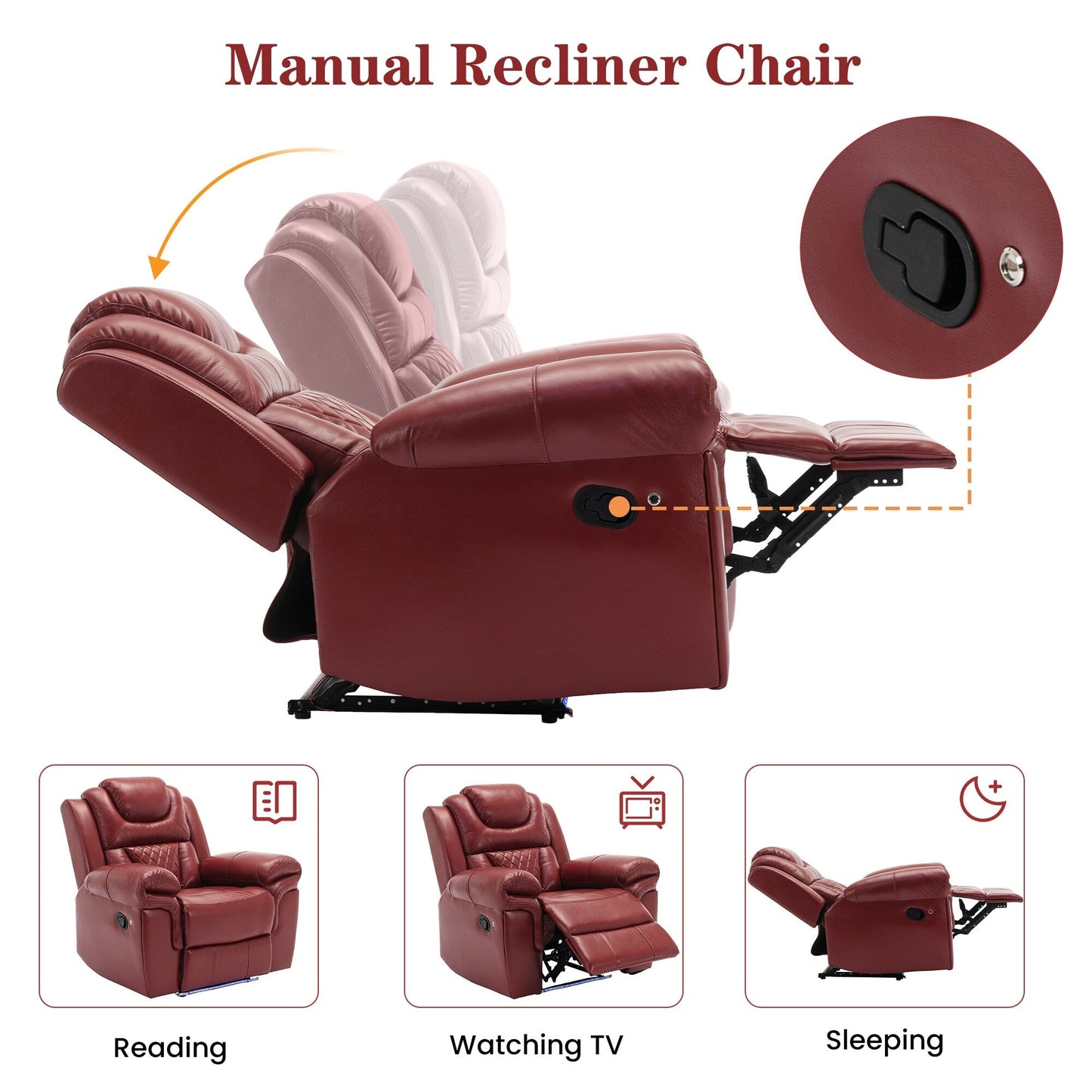 Modern Manual Home Theater Recliner Chair with LED Light Strip, Adjustable Backrest and Footrest for Living Room or Bedroom