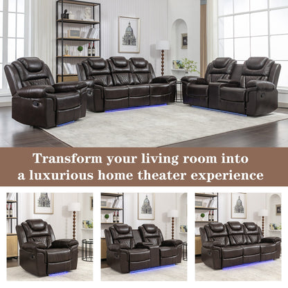 Modern Manual Home Theater Recliner Chair with LED Light Strip, Adjustable Backrest and Footrest for Living Room or Bedroom