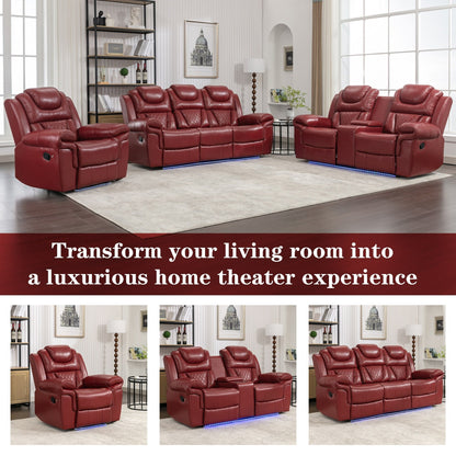 Modern Manual Home Theater Recliner Chair with LED Light Strip, Adjustable Backrest and Footrest for Living Room or Bedroom