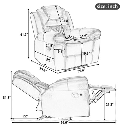 Modern Manual Home Theater Recliner Chair with LED Light Strip, Adjustable Backrest and Footrest for Living Room or Bedroom