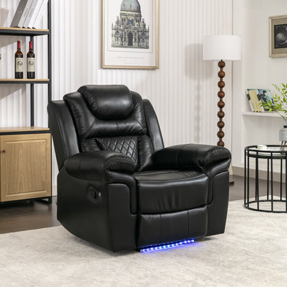 Modern Manual Home Theater Recliner Chair with LED Light Strip, Adjustable Backrest and Footrest for Living Room or Bedroom