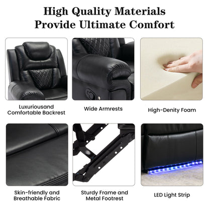 Modern Manual Home Theater Recliner Chair with LED Light Strip, Adjustable Backrest and Footrest for Living Room or Bedroom