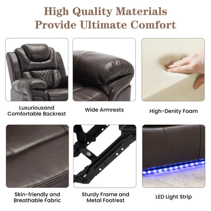 Modern Manual Home Theater Recliner Chair with LED Light Strip, Adjustable Backrest and Footrest for Living Room or Bedroom