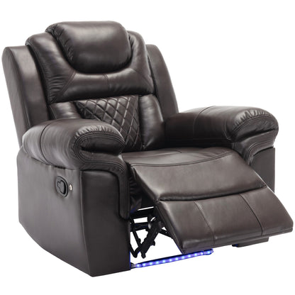 Modern Manual Home Theater Recliner Chair with LED Light Strip, Adjustable Backrest and Footrest for Living Room or Bedroom