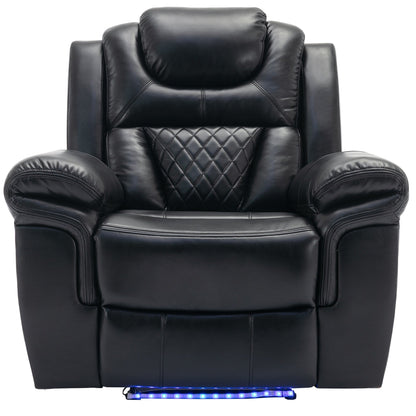 Modern Manual Home Theater Recliner Chair with LED Light Strip, Adjustable Backrest and Footrest for Living Room or Bedroom