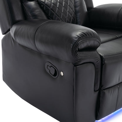 Modern Manual Home Theater Recliner Chair with LED Light Strip, Adjustable Backrest and Footrest for Living Room or Bedroom