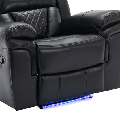 Modern Manual Home Theater Recliner Chair with LED Light Strip, Adjustable Backrest and Footrest for Living Room or Bedroom