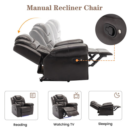 Modern Manual Home Theater Recliner Chair with LED Light Strip, Adjustable Backrest and Footrest for Living Room or Bedroom