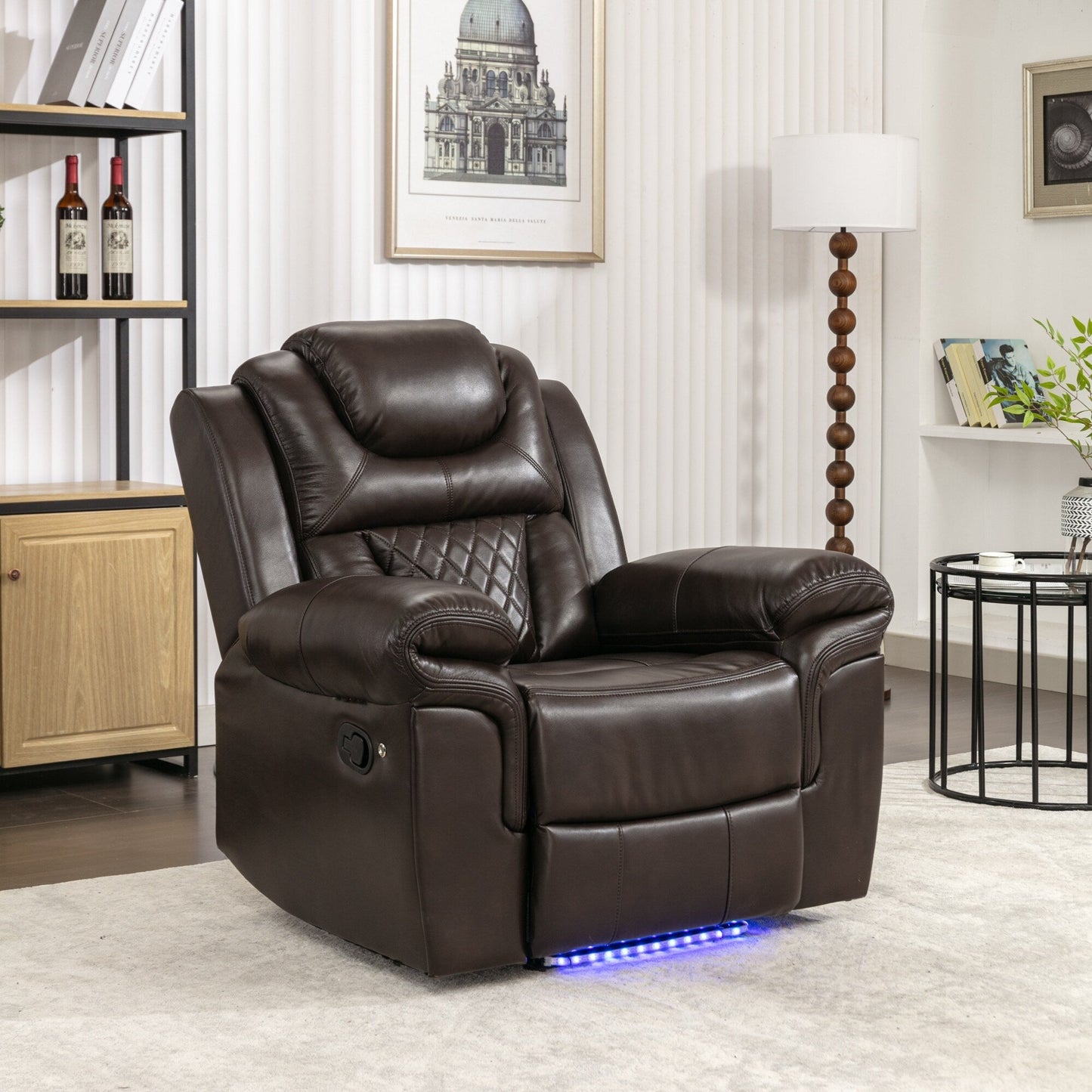 Modern Manual Home Theater Recliner Chair with LED Light Strip, Adjustable Backrest and Footrest for Living Room or Bedroom