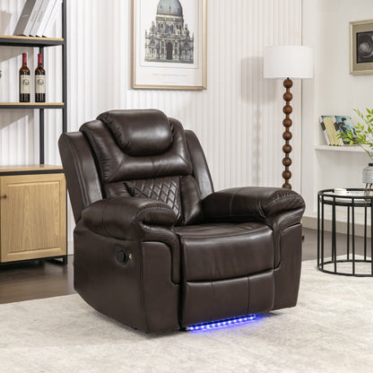 Modern Manual Home Theater Recliner Chair with LED Light Strip, Adjustable Backrest and Footrest for Living Room or Bedroom