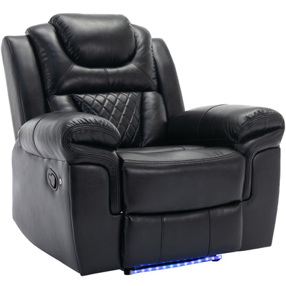 Modern Manual Home Theater Recliner Chair with LED Light Strip, Adjustable Backrest and Footrest for Living Room or Bedroom