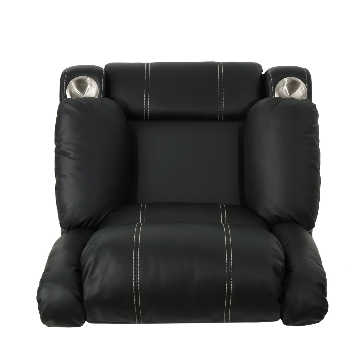 Modern Manual Recliner Chair with Plush PU Leather, Built-in Steel Cup Holders, and Adjustable Reclining