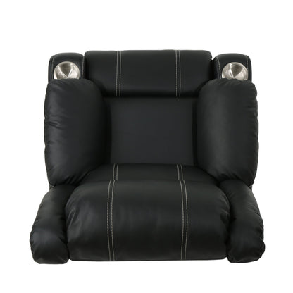 Modern Manual Recliner Chair with Plush PU Leather, Built-in Steel Cup Holders, and Adjustable Reclining